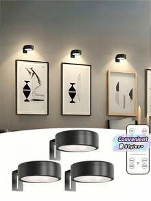 1/3/4/5/6pcs Wireless Metal Wall Lamp, LED Painting Light, Battery Powered, Wireless LED Painting Lamp, Magnetic Wireless Wall Light, Wireless Spotlight, Dimmable Display Light With Remote Control, 3 Lighting Modes, Suitable For Frames, Artworks, Portraits Display, Remote Control Wall Light - نموذج ثلاثة ألوان - مشاهدة 2