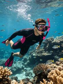 1Set Adult Full Face Snorkel Mask Set, Adjustable Diving Fins With Dry Snorkel & Travel Bag, Anti-Fog Anti-Leak Snorkeling Gear For Swimming Training - Multicolor - View 13