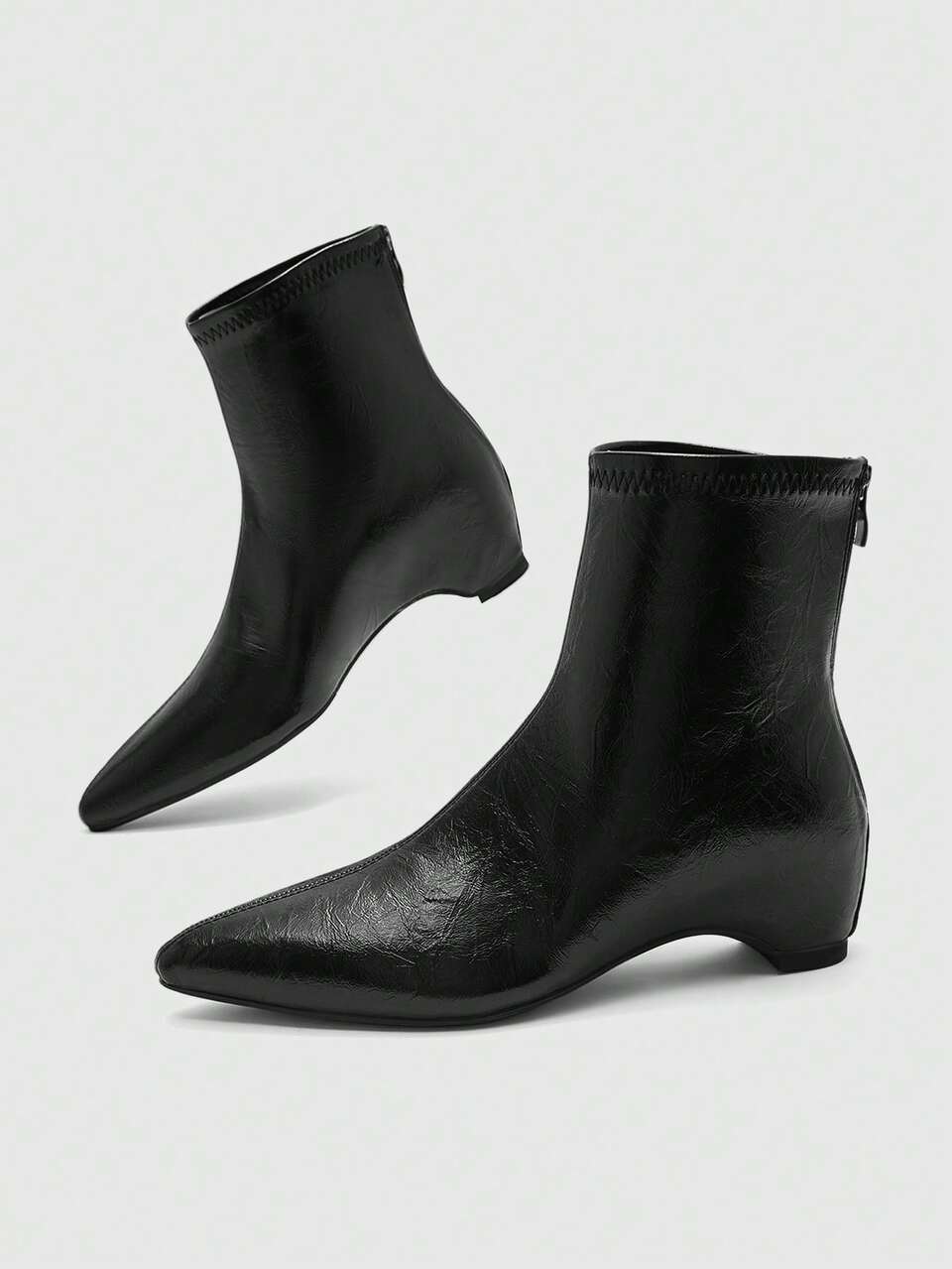 CUCCOO BIZCHIC Women Shoes Inner Height Increase Pointed Low Heel Black All-Match Women's And Ankle Boots Low Boots Simple Daily Versatile Comfortable Low Heel Short Boo Fall Shoes