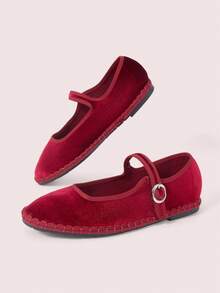 CUCCOO DOLLMOD Women's Shoes Round Toe With Cute And Comfortable Burgundy Suede Fashion Mary Jane Flat Shoes Fall Shoes - Burgundy - View 3