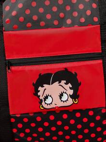 Betty Boop x SHEIN 1件裝貓咪與老鼠起司主題可折疊旅行托特包，輕量聚酯纖維行李套袋 - 大紅色 - 查看 4