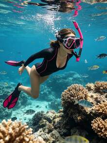 1Set Adult Full Face Snorkel Mask Set, Adjustable Diving Fins With Dry Snorkel & Travel Bag, Anti-Fog Anti-Leak Snorkeling Gear For Swimming Training - Multicolor - View 10