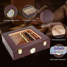 Wooden Cigar Box With Lid, Thermostatic And Moisturizing Box, Transparent With Glass Display, In Stock Cigar Box - Solid Color - View 1