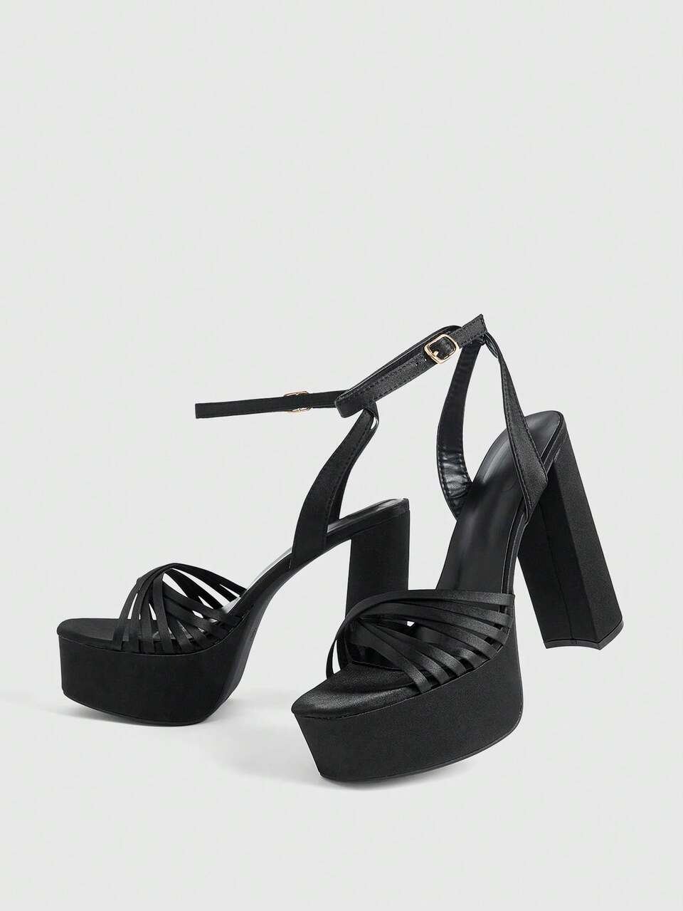 CUCCOO LuxiPop Women's Square Toe Black Strap Decor High Heel Sandals, Party & Banquet, Nightclub Sexy Style, Vacation Outfit, Travel Essential, 2000's Style