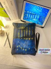 1PC Large Capacity Polyester Zipper Portable Handheld Van Gogh Starry Night Over The Rhone Oil Painting Print Art Design Book Bag Stationery Pouch Tote For School Office Travel Back To School Gift - multicolor - View 1