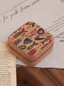 1PC Vintage Bohemian Square Print Jewelry Storage Box Organizer Case For Necklace Ring Bracelet Portable Travel Home Office Decor Daily Use Gift - Multicolor - View 8