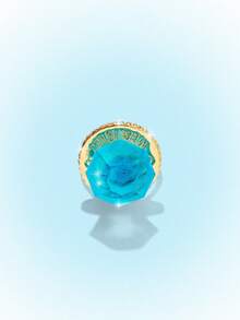 Popjeli Large Octagonal Cut Open Ring, Gilt Lettering Heavy Industry Wide Face Y2K Spice Girl Ring - Gold - Blue - View 6