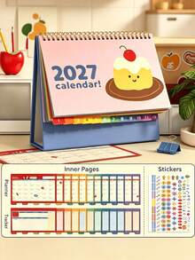 Kalender Meja Minimalis Morandi 2027, Ornamen Dekorasi Meja Kreatif untuk Check-In, Kalender Mini Segar dengan Tampilan Menarik - warna-warni - View 2