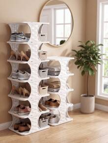 Foldable Shoe Rack - Ideal For Narrow Closets, Space-Saving, Plastic Shoe Organizer Rack, Suitable For Entryway, Efficient Space Utilization For Home/Dorm - Beige - View 5