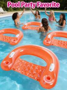 1pc Candy Color U-Shaped Inflatable Pool Float, Adult Floating Lounger Chair For Summer Beach Swimming, Durable PVC Pool Accessory, Great For Party Relaxation - Multicolor - View 10