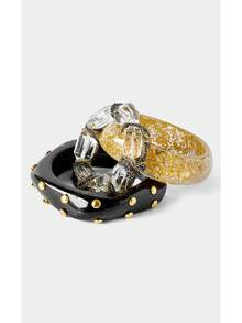 Noxbound A Fashionable Gothic Niche Popular Square Fine Glitter Transparent Beaded Gold Rivet Black Round Resin Bracelet For Mom/Lady/Girl/Mother,/Gothic/Fashi - Multicolor - View 4