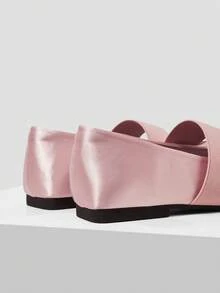 MOTF LADIES' NEW FASHIONABLE SATIN SQUARE TOE FLAT BALLET SHOES, PINK VERSATILE, ELEGANT AND ADVANCED - Pink - View 4