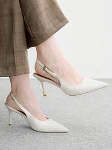 CUCCOO BIZCHIC 女款尖頭細高跟鞋 白色後扣帶女高跟鞋 輕盈簡約優雅風格 都市女性通勤約會穿搭 - pu白色 - 查看 5
