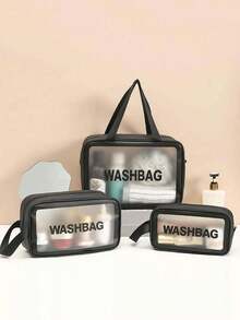 Found Favorite Large Capacity Waterproof Cosmetic Storage Bag, Transparent Portable Design, Dual Handles - Perfect For Organizing Cosmetics And Toiletries - Black - View 7