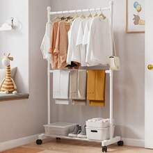 Home Bedroom Freestanding Multi-Functional Hanging Clothes Rack With Movable Wheels, Minimalist Drying And Clothing Hanger, Coat Rack. - A - View 7