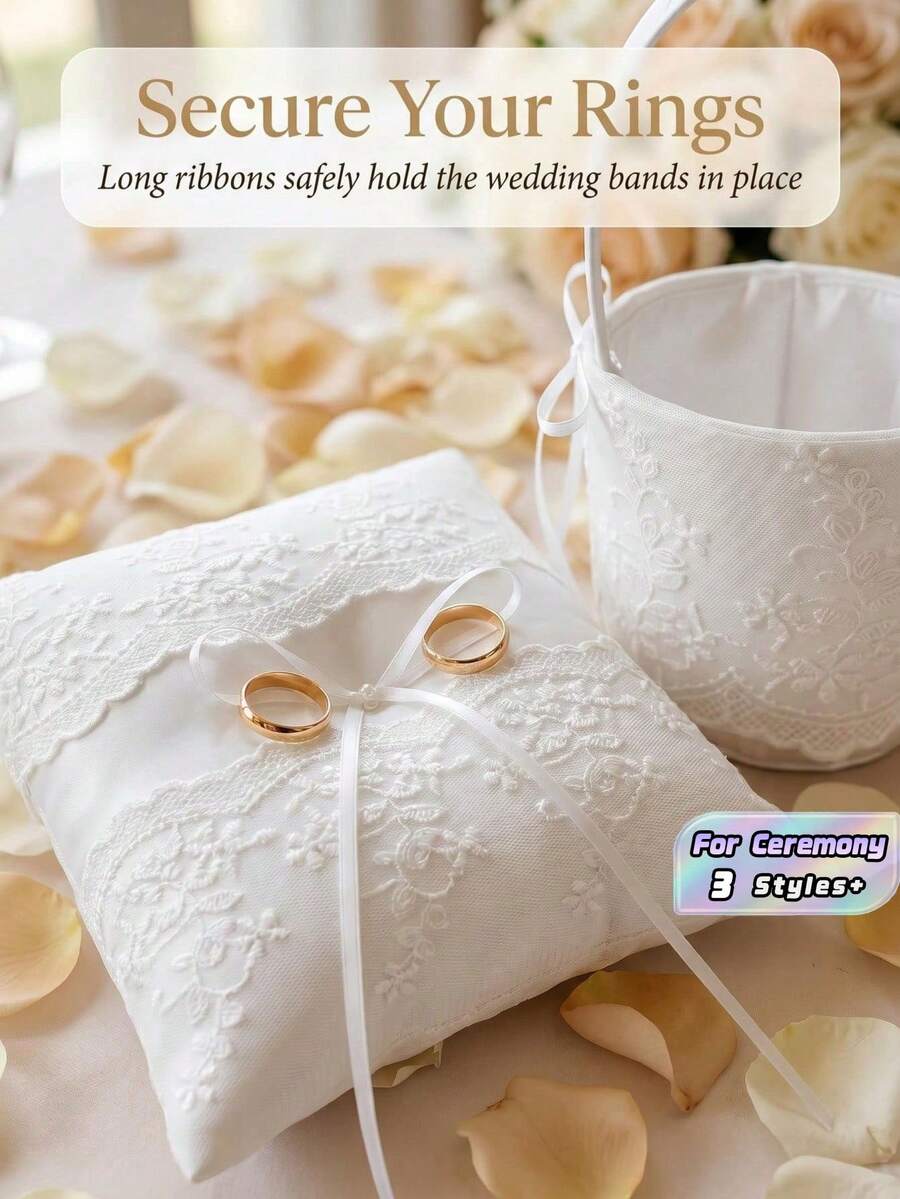 1PC Large Lace Pearl Ivory Wedding Ring Pillow Basket Tray Decorative Table Centerpiece For Ceremony Reception Party Bridal Shower Home Decor Gift - View 1