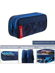 1Pc Large Capacity Pencil Case Multifunctional Pen Bag Organizer Durable Creative Desk Storage Pouch For School Office Stationery Supplies Study Gift - multicolor - View 2