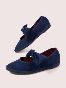 CUCCOO DOLLMOD Women's Shoes Round Toe Bow Cute Mary Jane Suede Navy Blue Flat Shoes Fall Shoes - Navy Blue - View 3