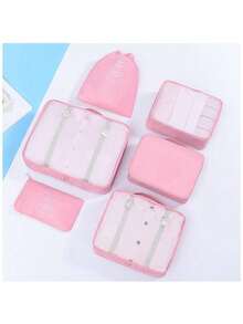 Found Favorite 9-Piece Portable Travel Luggage Storage And Organizing Bag, Essential For University Dormitories, Travel Backpack Luggage Storage Bag, Travel - Pink - View 4