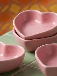 Joivida 1pc Porcelain Sauce Dish, Modern Heart Shaped Sauce Dish For KitchenSchool Supplies,Back To School - Pink - View 6