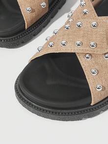 HighSole 女士黑色厚底舒适平底凉鞋，适合日常穿着 - 棕色 - 查看 7
