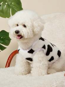 PETSIN 1pc Pet Cat Dog Universal Cute Black And White Love Pattern Printed Double Sided Elastic Plush Comfortable Warm Open Button Dog Sleeveless Jacket - Multicolor - View 4