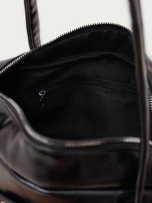 Nöista Black Shoulder Bag With Silver Eyelet Detailing, Long Handles, And A Structured Rectangular Silhouette. - Black - View 8