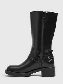 Daringsoles British Punk Belt Buckle Side Zip Mid Boots - Black - View 3