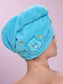 SHEIN X Care Bears Cartoon Embroidered Dry Hair Cap - lake blue - View 1