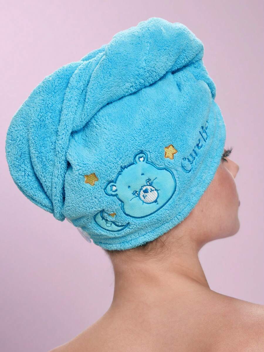 SHEIN X Care Bears Cartoon Embroidered Dry Hair Cap - lake blue - View 1