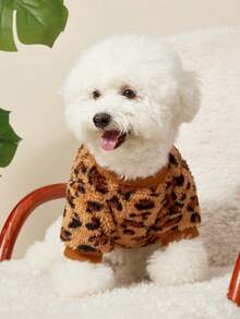 PETSIN 1 buah Kaos Sweatshirt Leher Bulat untuk Kucing dan Anjing, Motif Leopard Coklat Universal, Modis, Klasik, Lucu, Dua Sisi, Elastis, Lembut, Nyaman, Hangat - MultiWarna - View 3
