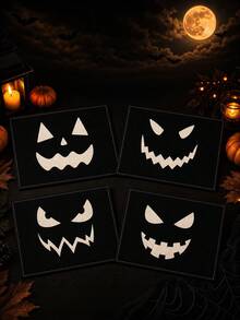 1Pc Halloween Placemats, Scary Grinning Face Jack-O'-Lantern Printed Decorative Table Mats, Non-Slip Linen Dining Pads For Halloween Night Party Table Decor - B - View 2