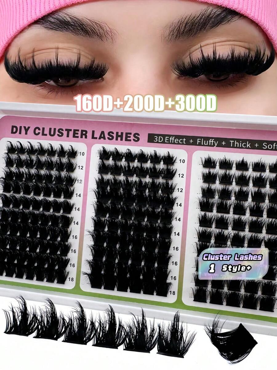 رموش صناعية فردية كثيفة بتصميم Spike Cluster، 180 قطعة، 300D 200D 160D، بطول 10-18 مم، منفوشة بتجعيد D/DD، إكستنشن رموش منك سميكة ومدببة لإعطاء كثافة - DD - مشاهدة 1