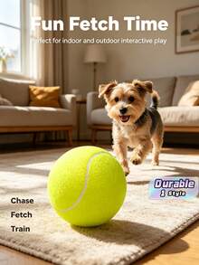 1 pieza Pelota de tenis para perro de 9.5 pulgadas resistente y rebotadora, juguete de masticar de alta elasticidad para perros pequeños y medianos, entrenamiento, ejercicio y juego de lanzar al aire libre, juguete de goma inodoro para cachorros, suministros interactivos para perros de verano - Multicolor - Ver 1