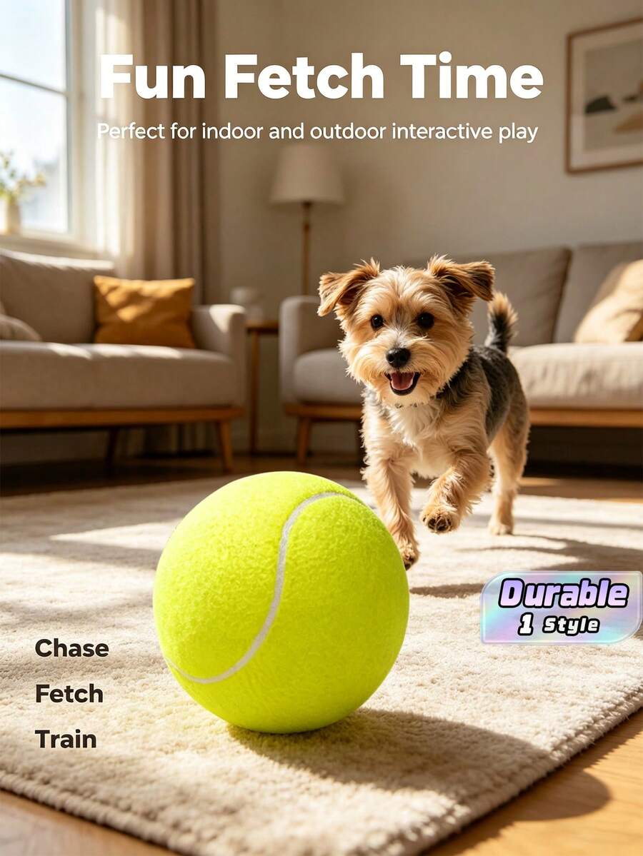 1 pieza Pelota de tenis para perro de 9.5 pulgadas resistente y rebotadora, juguete de masticar de alta elasticidad para perros pequeños y medianos, entrenamiento, ejercicio y juego de lanzar al aire libre, juguete de goma inodoro para cachorros, suministros interactivos para perros de verano - Multicolor - Ver 1
