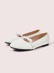 CUCCOO DOLLMOD Women's Beige Patent Leather Mary Jane Flats, Bow Round Toe Slip-On Shoes, Comfortable Casual Commuter Shoes - Beige - View 2