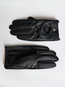 MUSERA Black Breathable Punched Full-Finger Gloves, Snap-Button Wristbands, Hollowed-Out Driving Riding Gloves, Unisex - Black - View 4