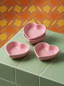 Joivida 1pc Porcelain Sauce Dish, Modern Heart Shaped Sauce Dish For KitchenSchool Supplies,Back To School - Pink - View 1