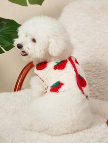 PETSIN 1pc Pet Cat Dog Universal Cute Red Strawberry Print Double-Sided Elastic Plush Comfortable And Warm Open Button Dog Sleeveless Jacket Jacket - Multicolor - View 2