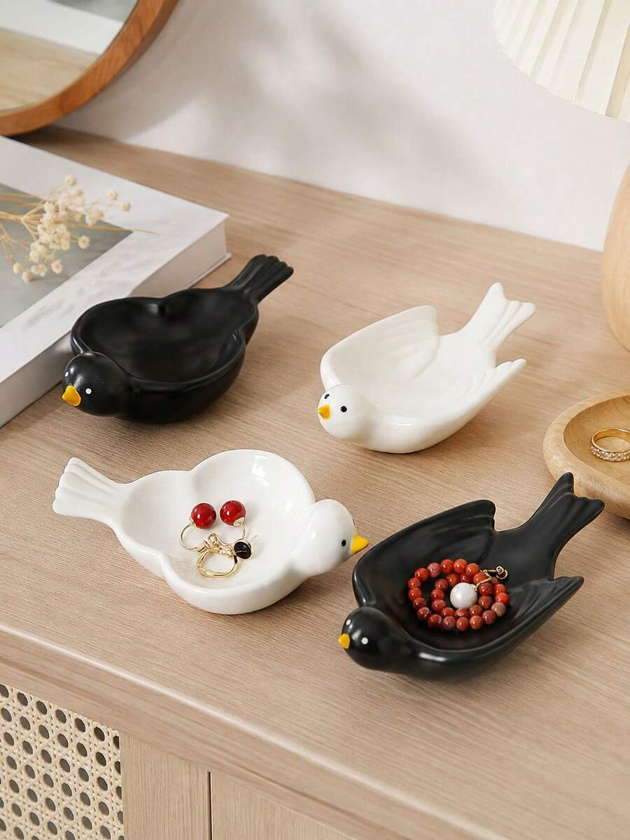 Haus Hana Ceramic Bird Jewelry Tray, Cute Trinket Dish & Desktop Storage Plate For Rings, Earrings, Necklaces, Keys, Coins, Vanity, Bedroom, Living Room, Shelf, Birthday, Holiday & Housewarming Gift