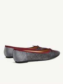 CUCCOO CHICEST French Retro Gray Velvet Round Toe Flat Shoes Women's Summer New Gentle Style Bow Low Vamp Shoes Fall Shoes - Grey - View 4