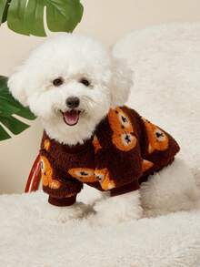 PETSIN 1pc Pet Cat Dog Universal Brown Bear Pattern Printed Cute Double Sided Elastic Plush Comfortable Warm Dog Round Neck Sweatshirt - Multicolor - View 3