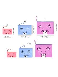 SHEIN X Care Bears Colorful Bear Face Multi-Purpose Zipper Bag, Portable, Available As Single Or Set, Great For Cosmetics, Tech Gadgets And Personal Use - Purple and blue powder - View 9