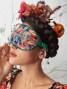 Frida Kahlo X SHEIN Letter & Plant Floral Pattern Printed Eye Mask,Gifts - Green - View 2