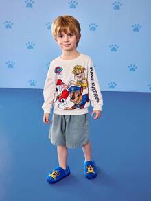 SHEIN | PAW Patrol 可爱刺绣追逐卡通追逐蓝色男童儿童防滑室内松紧带拖鞋幼儿和儿童柔软毛绒保暖家居鞋，轻便耐用的 EVA 鞋底，男女通用女孩居家卧室空调房，春秋冬季，狗狗 - 藍色 - 查看 6