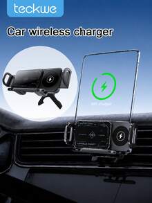 Teckwe 1pc,150mAh Built-In Battery,Dual Coil Fast Charge,360°Rotatable Buckle Lock Car Wireless Charger Holder,Auto Clamp Anti-Slip One-Hand Operation,ABS Material For Wireless Charging Phones,Daily Commute Road Trip Car Electronics Mount. - multicolor - View 1