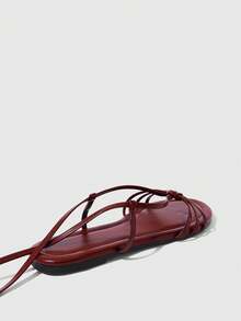 HighSole Ladies Shoes Naked Sandals Elegant Summer Burgundy PU Flat Sandals - Burgundy - View 8