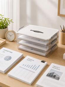 Transparent Storage Box, A4 Document Organizer For Important Papers & Certificates, Clear Container For Desk, Home & Dorm, Toy Storage Case - Multicolor - View 5