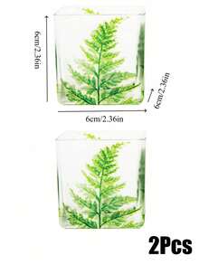 Haus Hana 1Pc/2Pcs Square Glass Tealight Holder, Clear 6cm Glass Embedded With Printed Nordic Green Leaf Pattern, Container For Candle Light Diffusion, Tabletop Ornament For Dinner Arrangement And Romantic Event Decor - multicolor - View 16