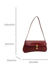 SIENNITY Stylish Mirror‑Finish Baguette Bag, Featuring Metal Hardware Lock Clasp And Flap Opening. A Lightweight Minimalist Shoulder Bag With Small Capacity. - Burgundy - View 6